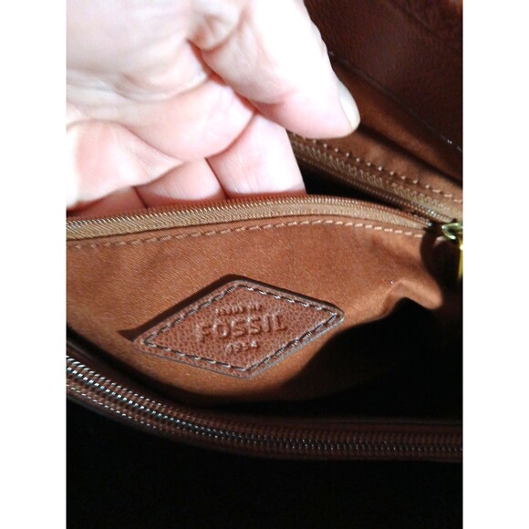 FOSSIL~ KINGSTON Satchel/Crossbody Cognac Leather Bag Logo - Picture 8 of 13